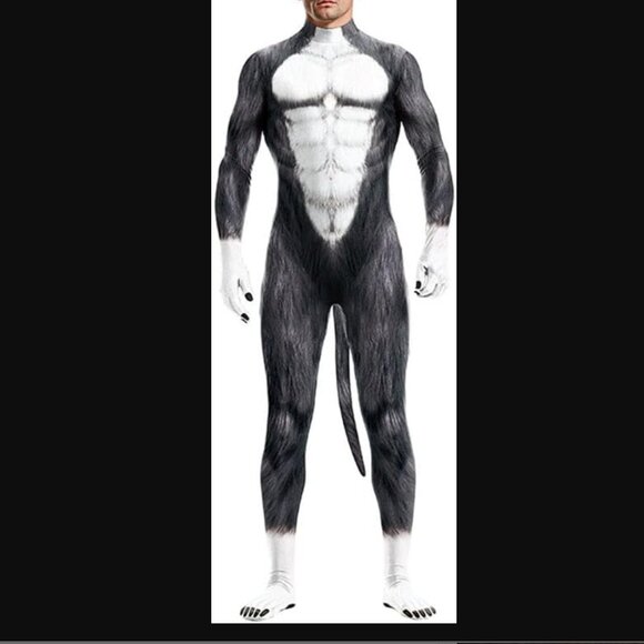 (XXL) NWOT Full Body Zentai Cosplay Black & White Cat Costume - Picture 1 of 7